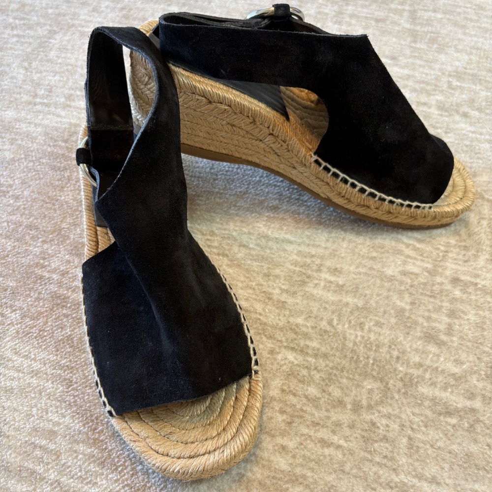 rag & bone Black Suede Espadrille Wedge Sandals